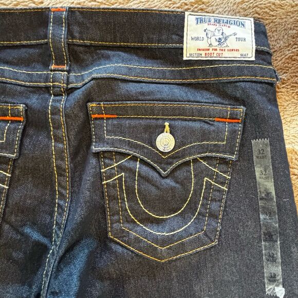True Religion Boot Cut Mid Rise Dark Wash Denim Jeans Size 32 With Pocket Flaps - Picture 7 of 14